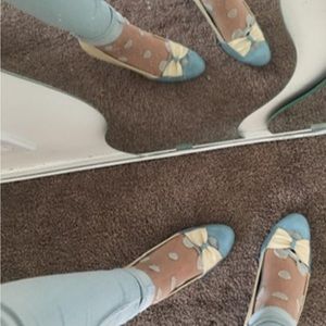 Bait footwear Pinup vintage heels peep toe blue and cream colored size 7